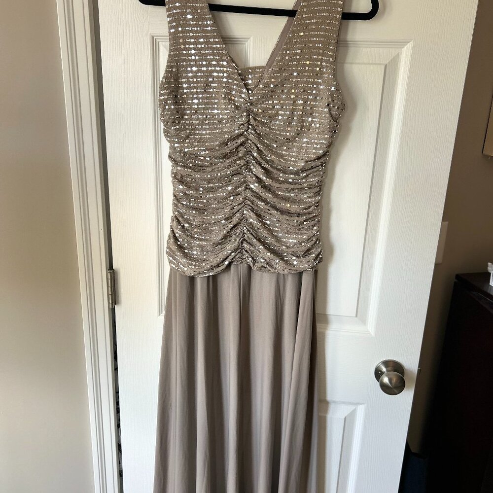 Silver long evening dress with sequencing
